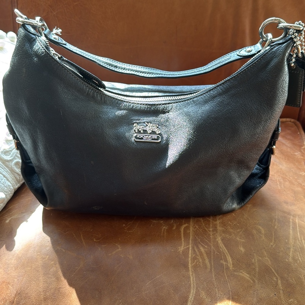 Coach Black Leather Hobo Bag with Silver Hardware